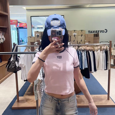 韓國 Marithe Francois Girbaud W Aerocool Small Classic Logo Ringer Slim Crop Tee【MD279】
