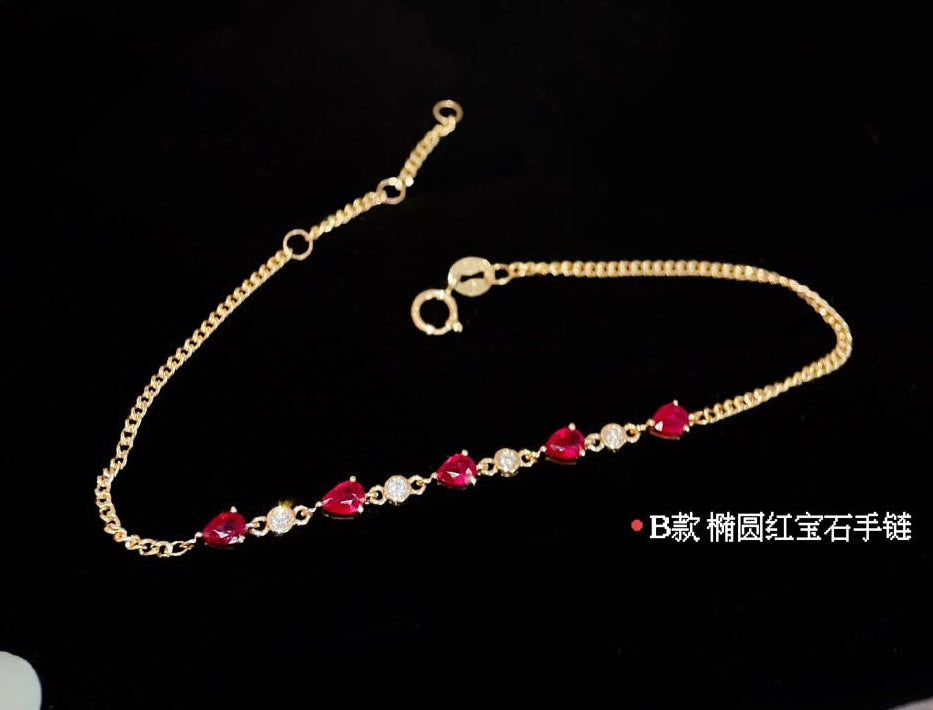 18k金 五顆天然紅寶石鑽石手鍊 (訂金$500，總售價為 $3,488)【SM2103】