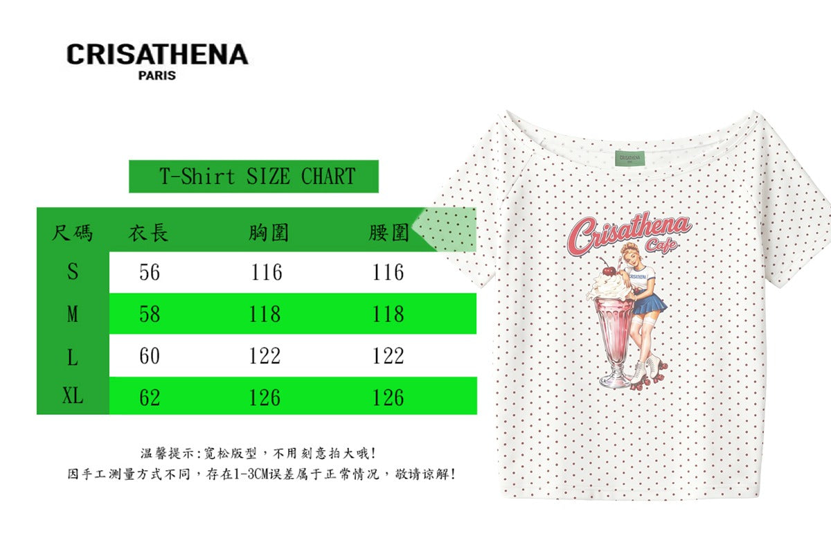 Crisathena 1950s Café Off Shoulder T-Shirt【SM1834】