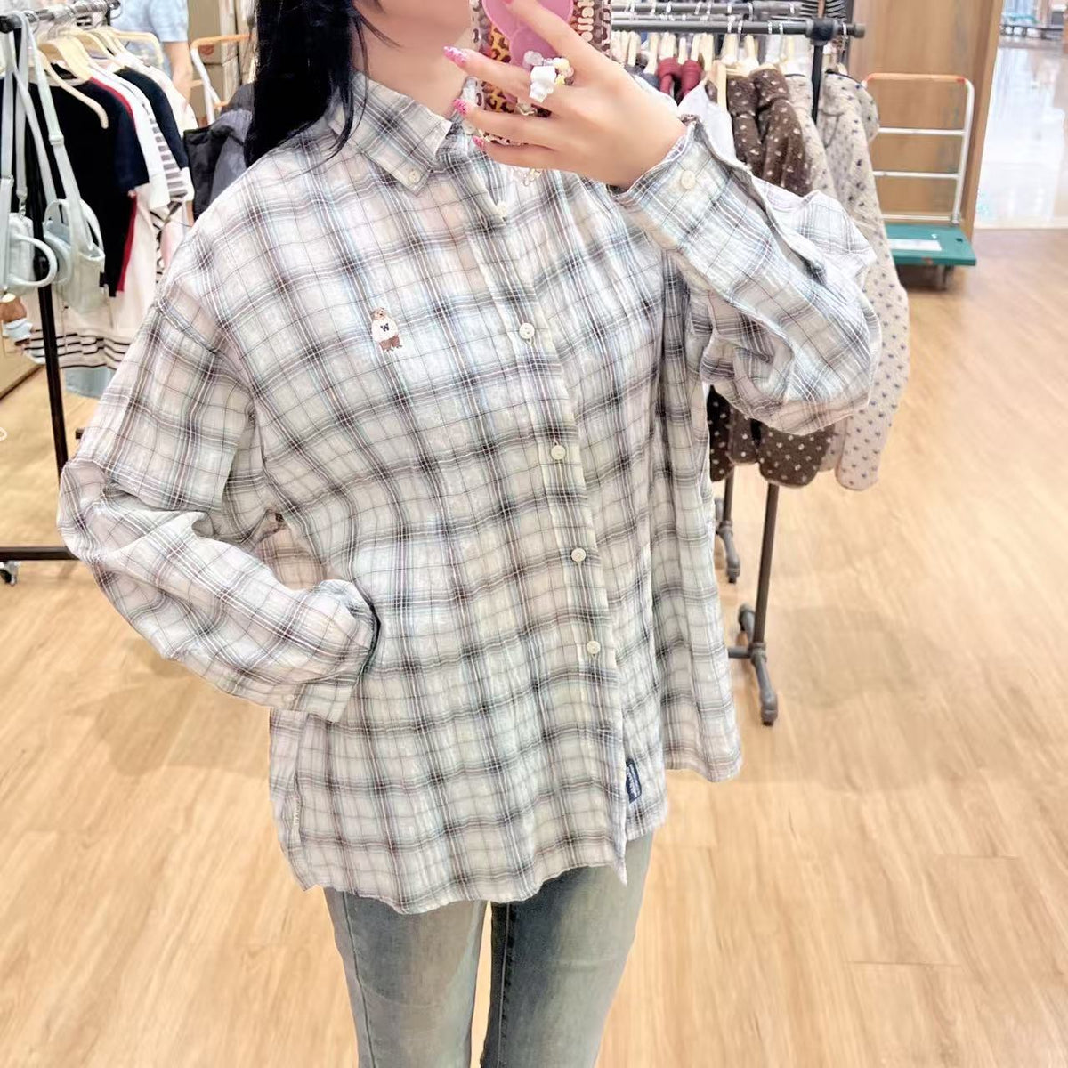 韓國 WhoAU Summer Crinkle Check Shirts【WA330】