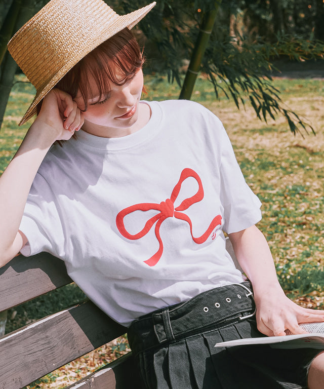 韓國 Ronron Embo Heart Ribbon Basic Fit T Shirt【RR024】