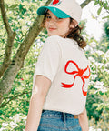 韓國 Ronron Heart Ribbon Jacquard Short Sleeve Knit【RR011】