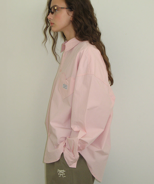 韓國 Ronron Stitch Heart Pocket Over Fit Shirt【RR049】