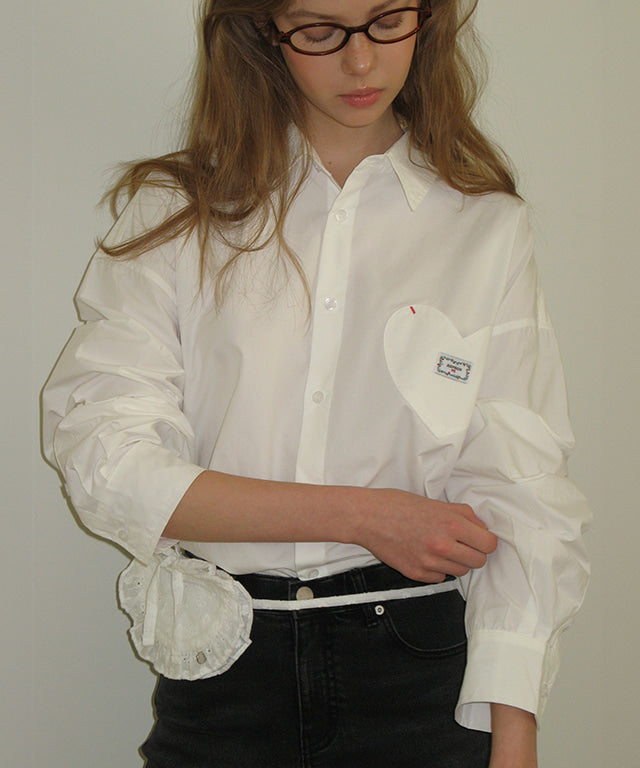 韓國 Ronron Stitch Heart Pocket Over Fit Shirt【RR049】