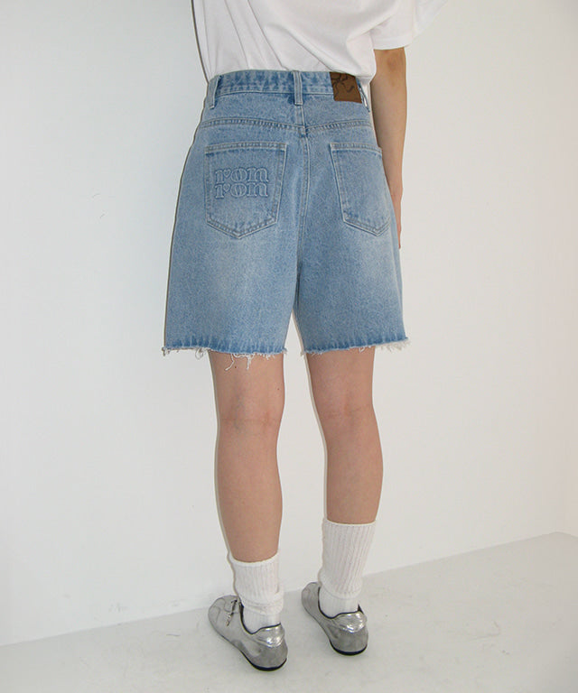 韓國 Ronron Embossed Logo Denim Short Pants【RR035】