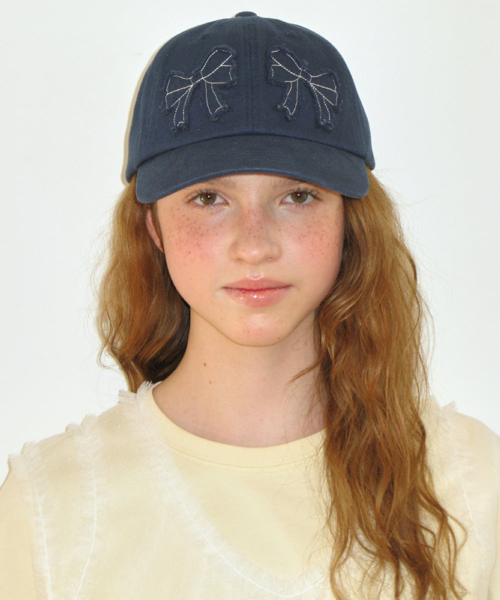 韓國 Ronron Double Ribbon Applique Ball Cap【RR053】