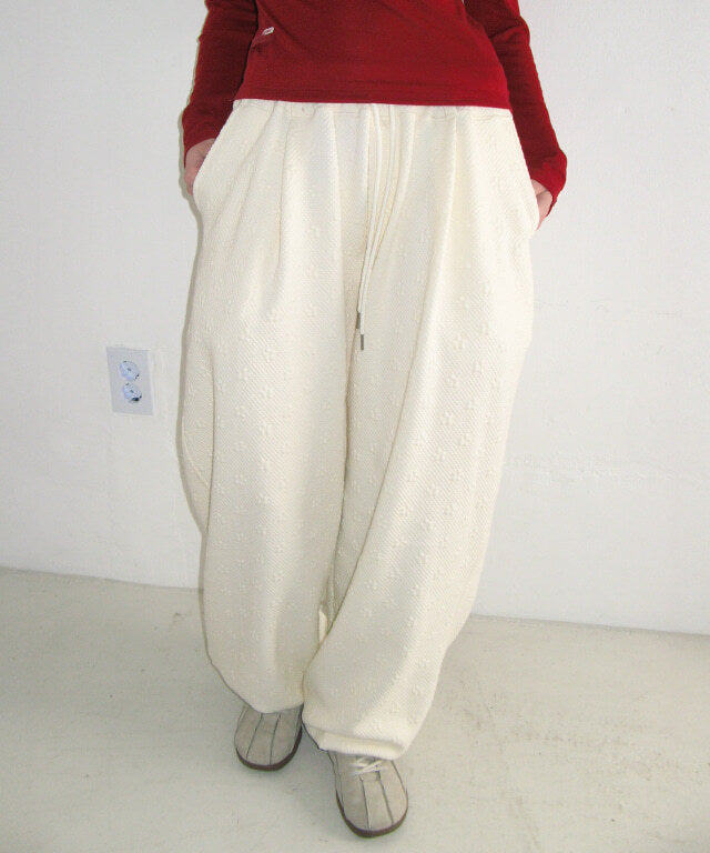 韓國 Ronron Flower Texture Wide Sweat Pants【RR047】