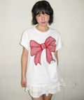 韓國 Ronron Big Ribbon Applique Basic Fit T Shirt【RR013】