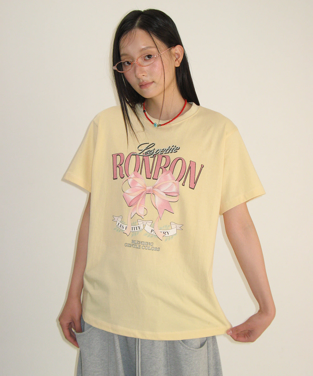 韓國 Ronron Vintage Double Ribbon Basic Fit T Shirt【RR017】
