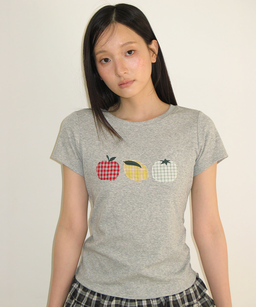 韓國 Ronron Fruit Applique Short Sleeve T Shirt【RR006】