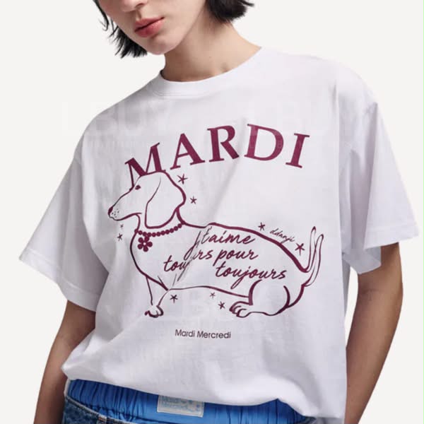 韓國 Mardi Mercredi SWING THE TAIL 臘腸狗印花 TEE【SM2426】
