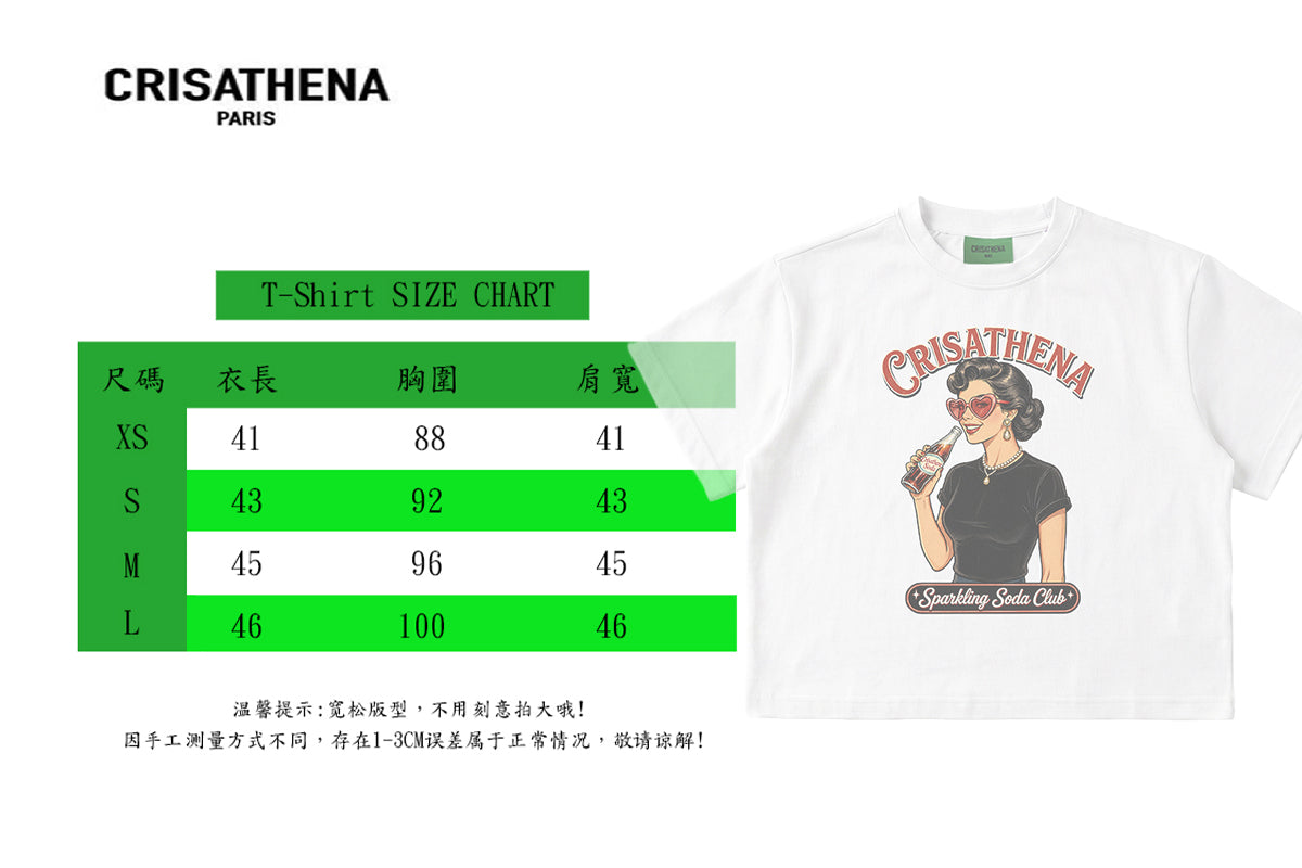 Crisathena 1950s Soda Club with Glasses Crop T-Shirt【SM1838】