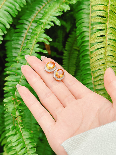 【現貨】橢圓形黃水晶耳釘【ST345】