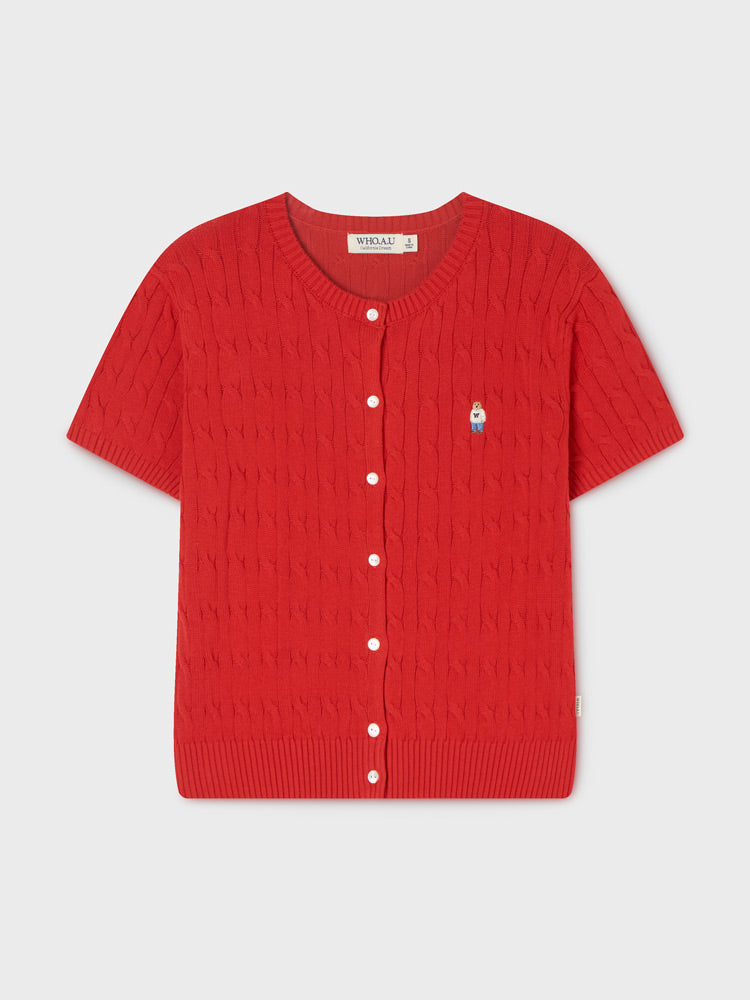 韓國 WhoAU Steve R-neck Cable ShortSleeve Cardigan【WA323】