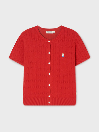 韓國 WhoAU Steve R-neck Cable ShortSleeve Cardigan【WA323】