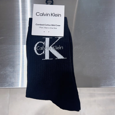 韓國 Calvin Klein Men's Combed Button Rib Crew Monogram Socks【SC297】