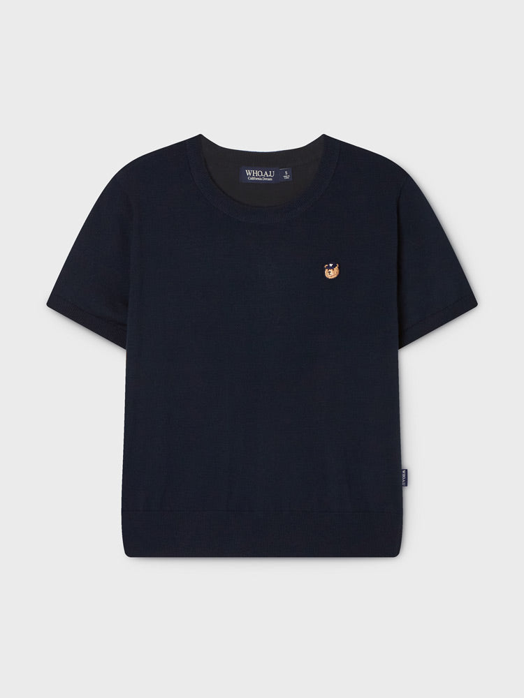 韓國 WhoAU Steve R-neck Plain Short Sleeve Sweater【WA326】