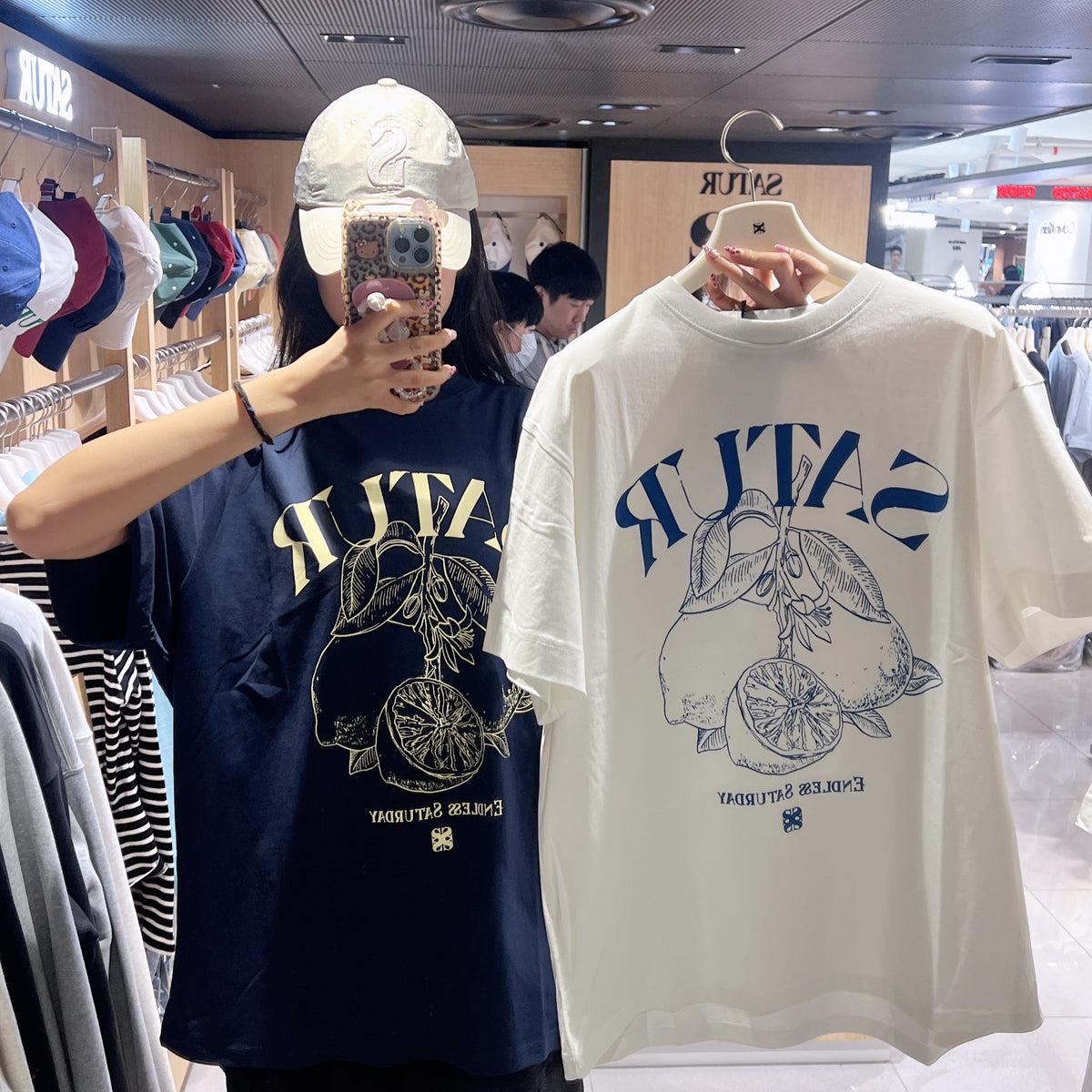 韓國 Satur Capri Citron Drawing Summer Graphic Short Sleeve T-shirt【SR371】