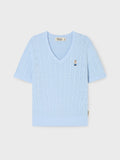 韓國 WhoAU Steve V-neck Cable Short Sleeve Sweater【WA329】
