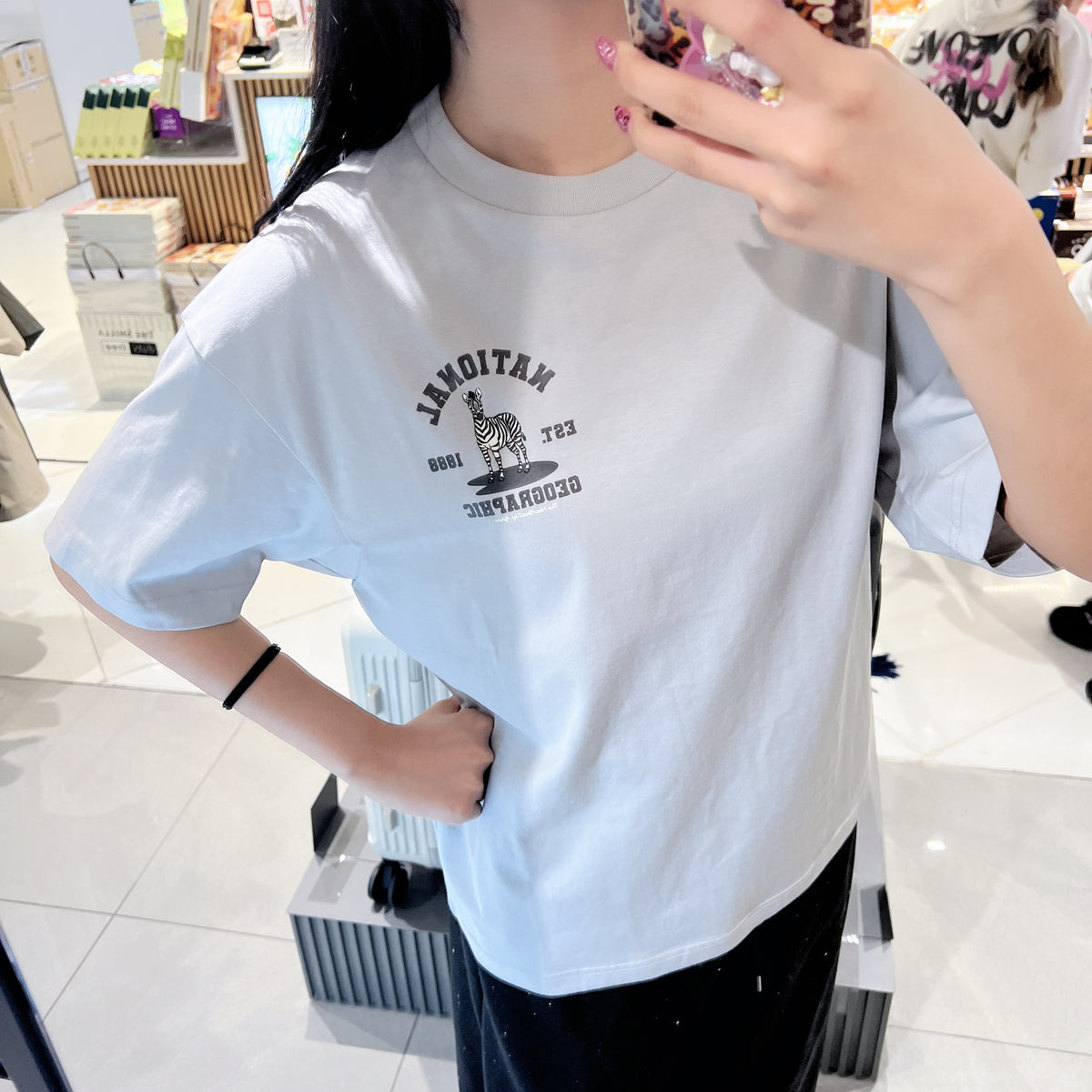 韓國 National Geographic Ratel Regen Animal Small Graphic Semi-Overfit Short Sleeve T-shirt【NG857】