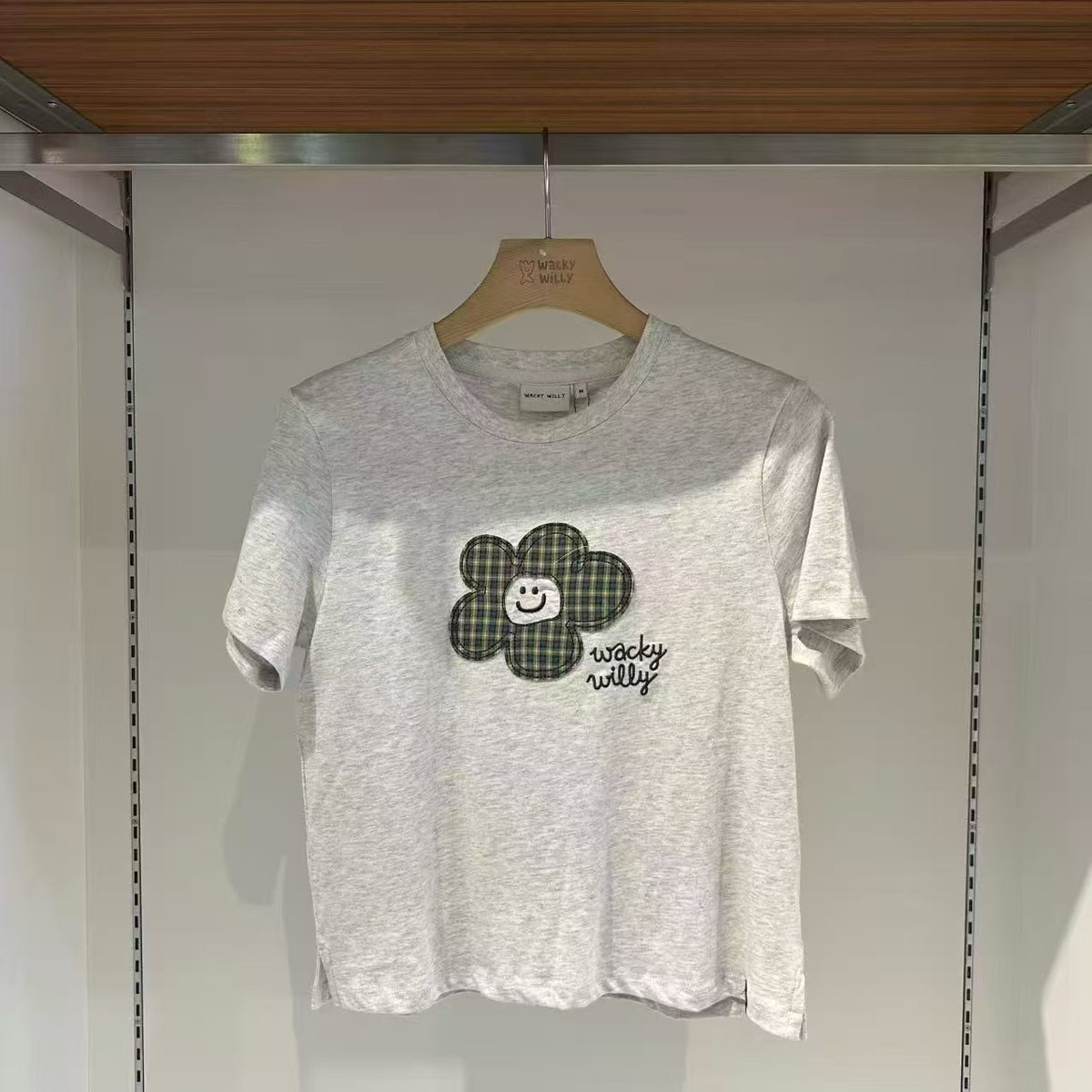 韓國 Wacky Willy Women's Check Lily Semi-Crop Short Sleeve T-shirt【WW241】