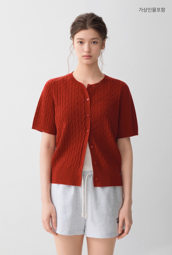 韓國 SPAO Round Neck Mini Cable Short Sleeve Cardigan【SP461】