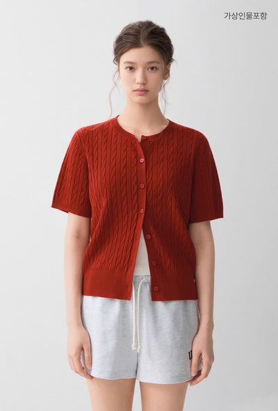 韓國 SPAO Round Neck Mini Cable Short Sleeve Cardigan【SP461】