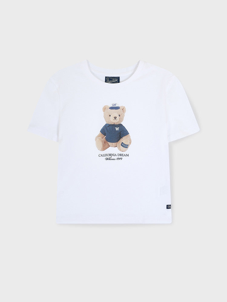 韓國 WhoAU Bear Photo Crop T-Shirt【WA311】