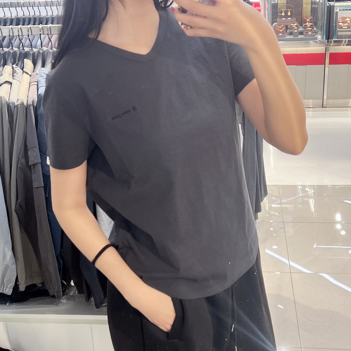 韓國 Snowpeak Ribbed Women's V-Neck Short Sleeve T-Shirt (涼爽毛巾面料)【SN169】