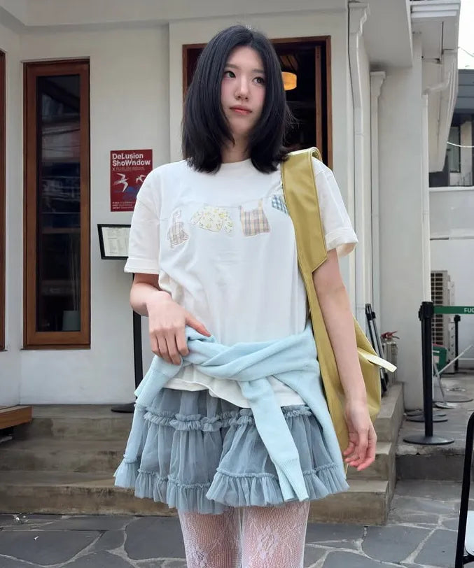 韓國 Ambler A Clothes Line Applique Embroidery Short Sleeve T-shirt【AR188】