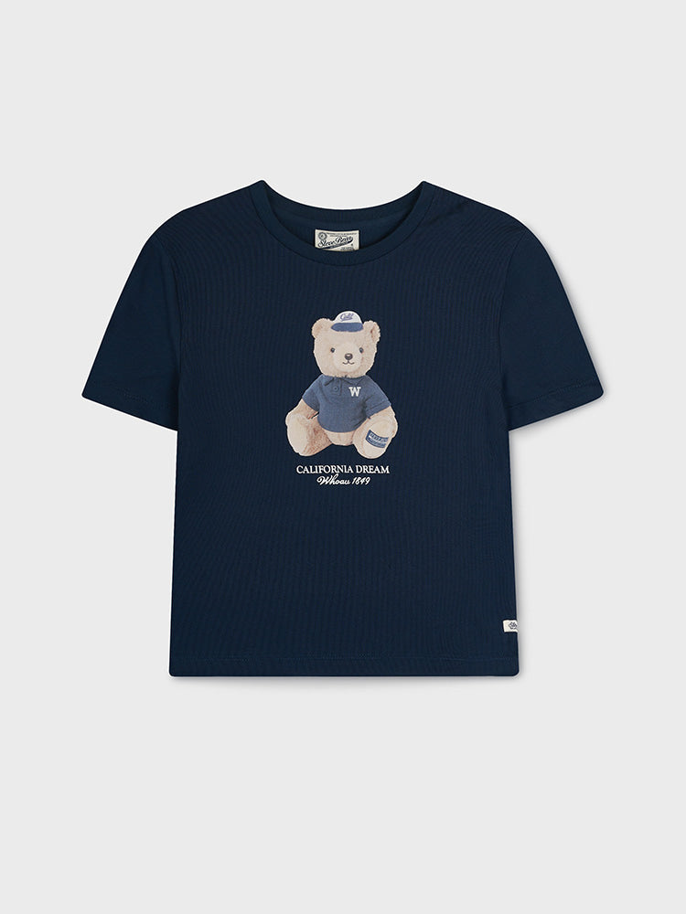 韓國 WhoAU Bear Photo Crop T-Shirt【WA311】