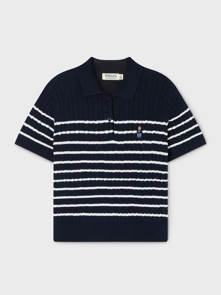 韓國 WhoAU Steve Collar Cable Short Sleeve Sweater【WA324】