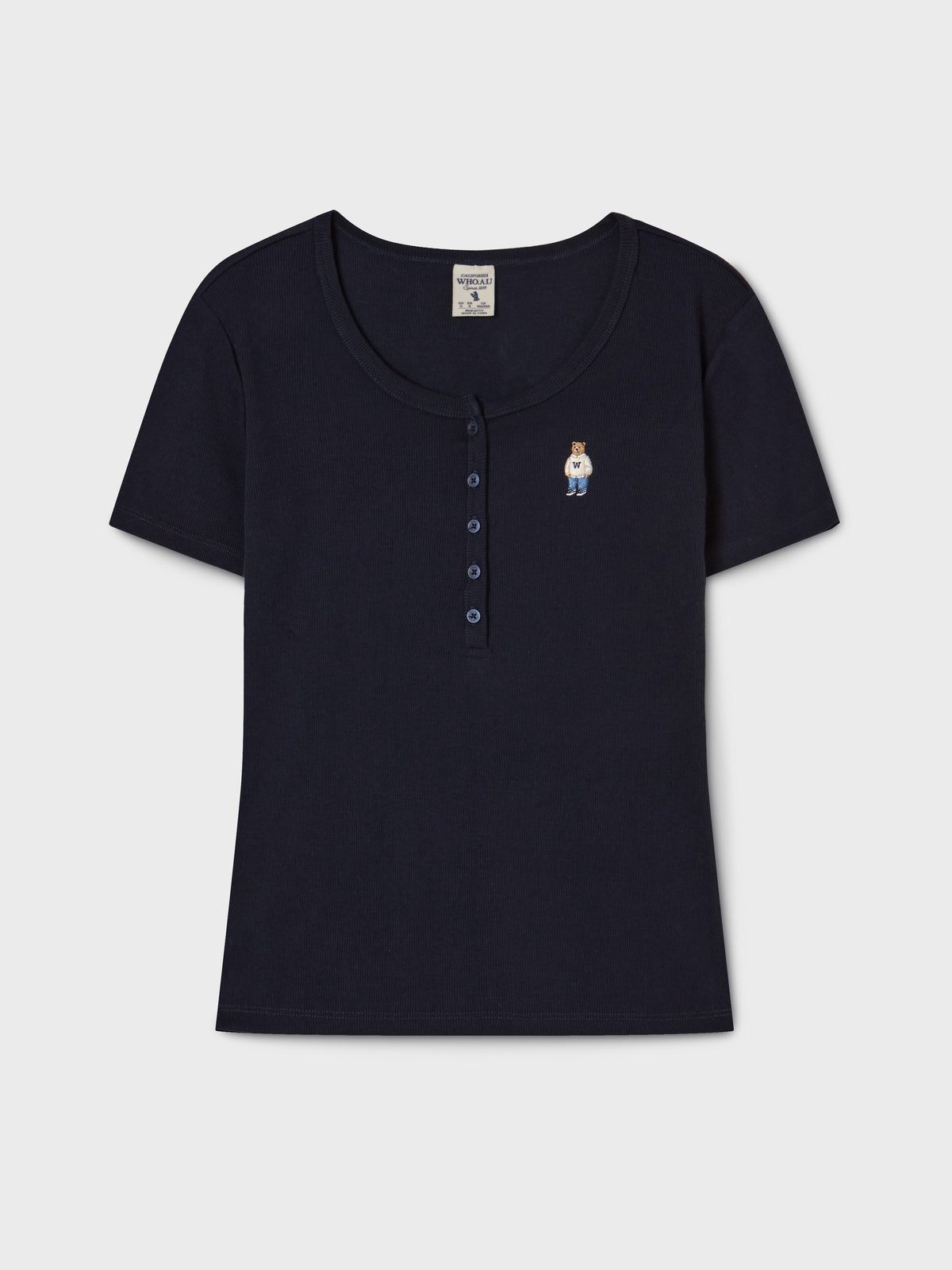 韓國 WhoAU Steve Ribbed Henry Neck T-shirt【WA269】