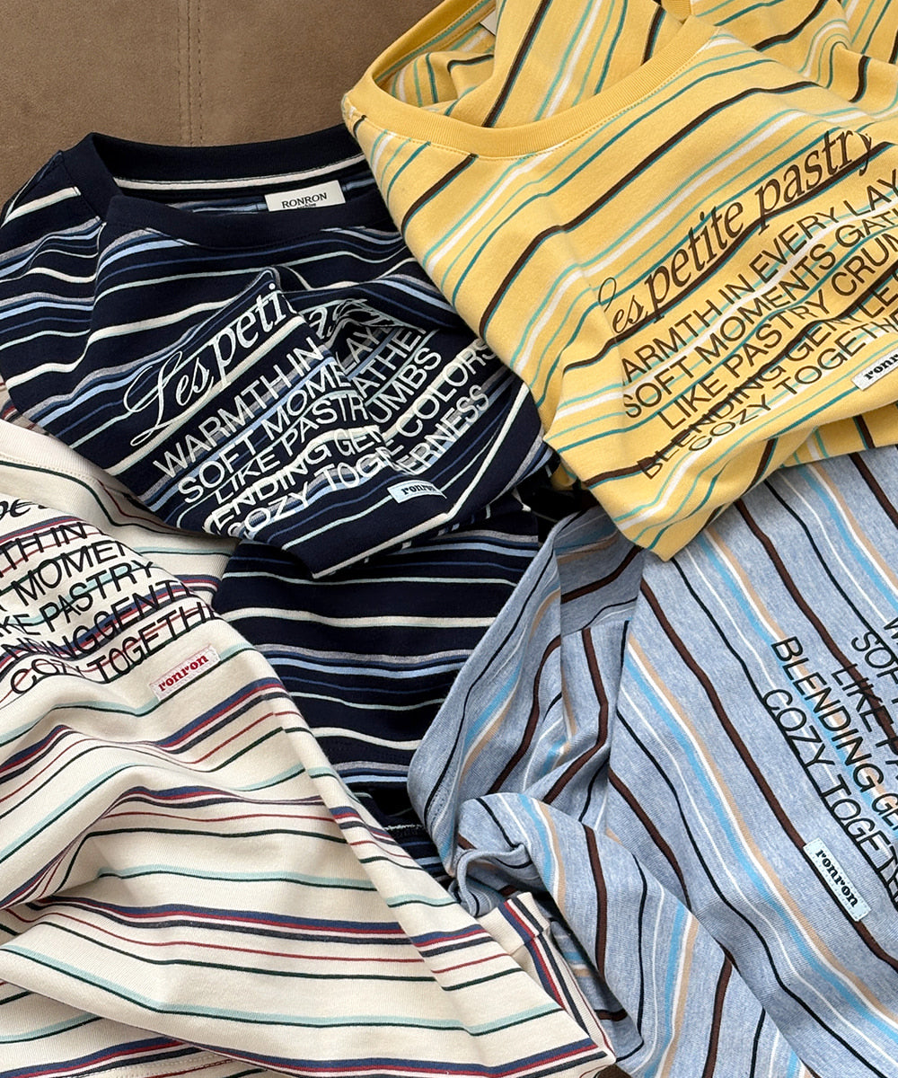 韓國 Ronron Multi Stripe Lettering T Shirt【RR002】