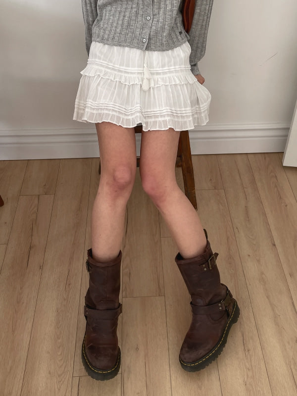 韓國 WhoAU Dobby Short Tiered Skirt【WA309】