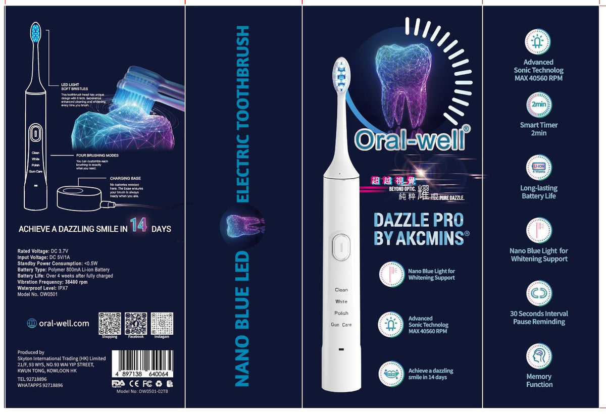 Oral-well DAZZLE PRO 聲波藍光電動牙刷套裝（連2支亮白牙膏）【SA144】