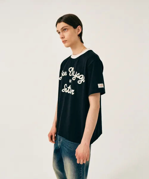 韓國 Satur Setter Logo Embroidered Voyage Short Sleeve T-shirt Art【SR404】