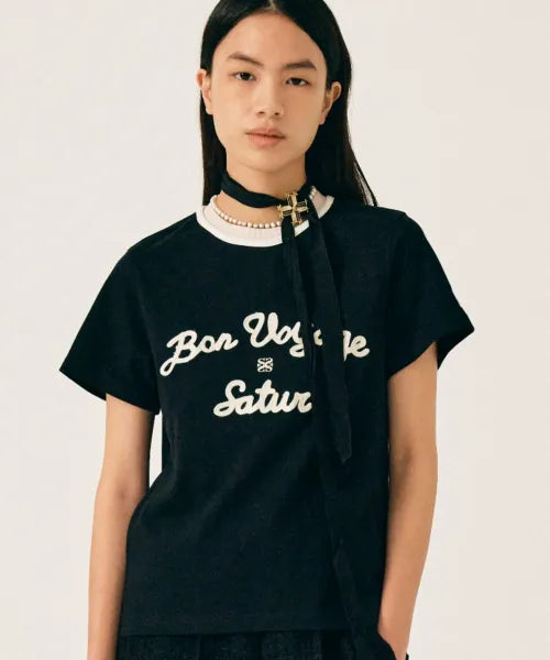韓國 Satur Setter Logo Embroidered Voyage Short Sleeve T-shirt Art【SR404】