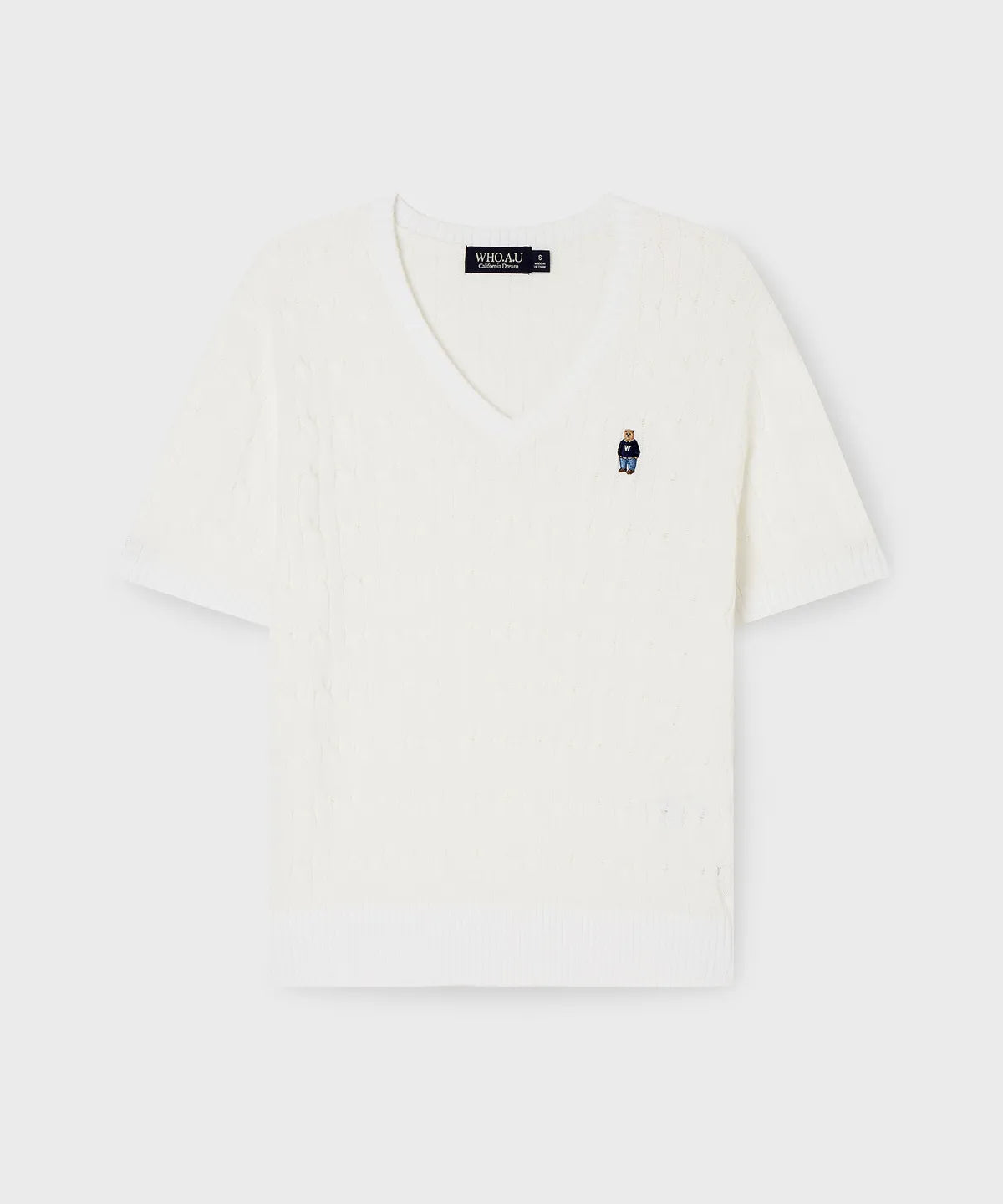 韓國 WhoAU Steve V-neck Cable Short Sleeve Sweater【WA329】