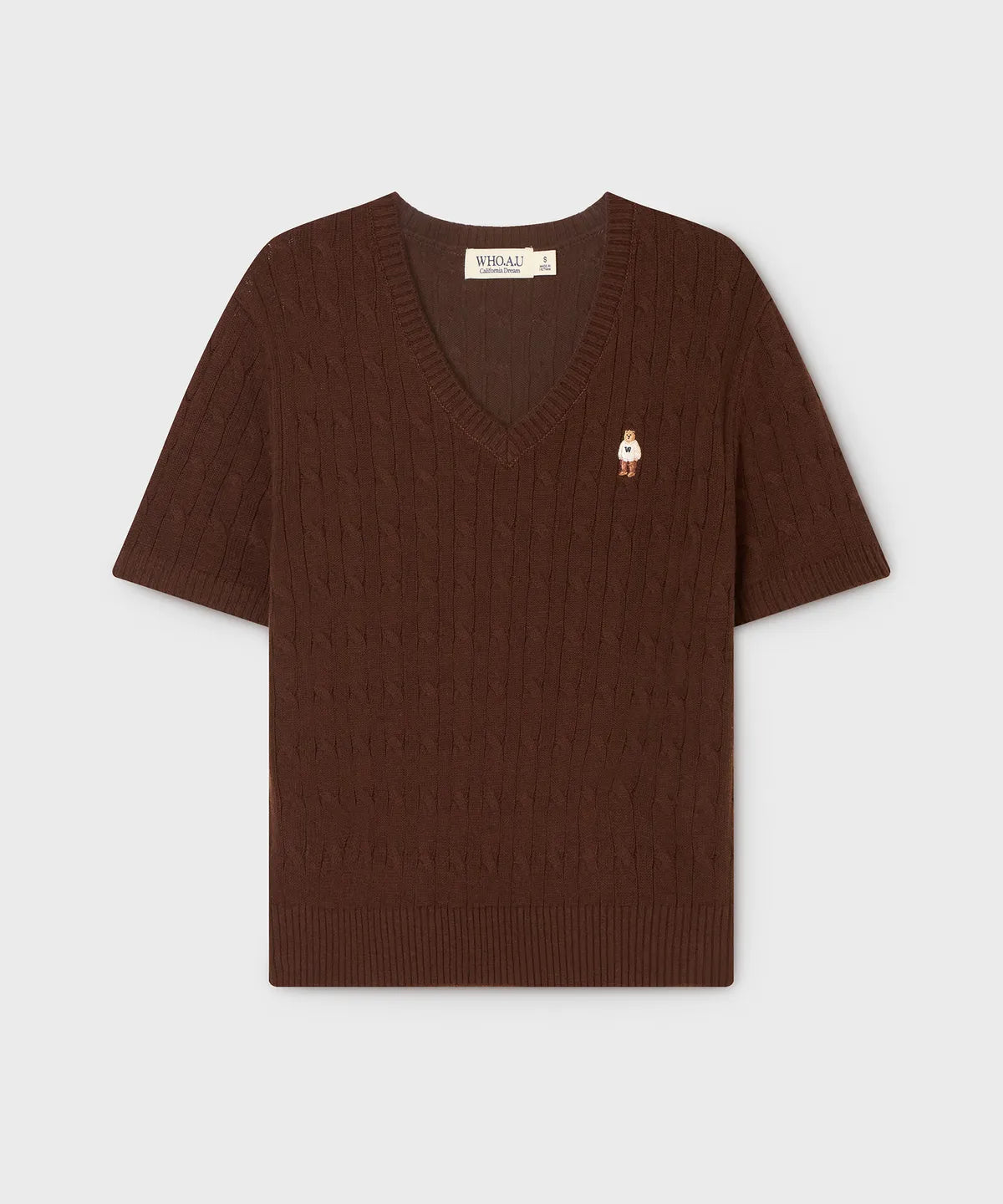 韓國 WhoAU Steve V-neck Cable Short Sleeve Sweater【WA329】