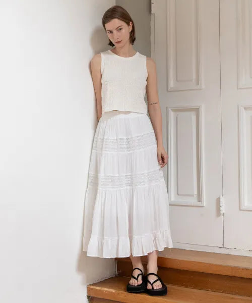 韓國 Marie Claire Banded Lace Long Skirt【SC663】