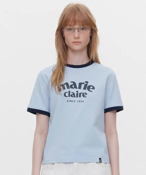 韓國 Marie Claire Arch Logo Ringer T-Shirt【SC653】