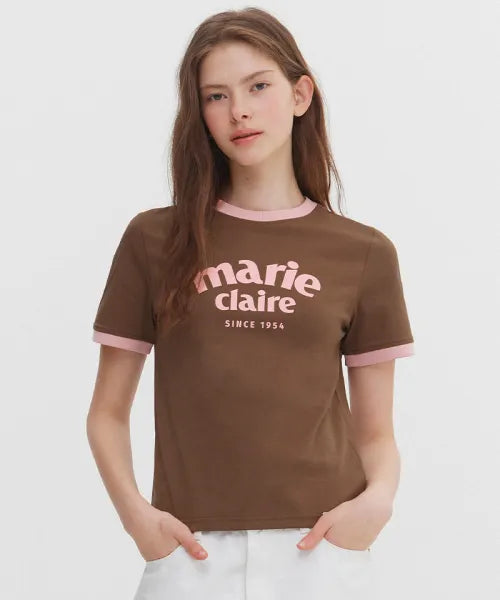 韓國 Marie Claire Arch Logo Ringer T-Shirt【SC653】