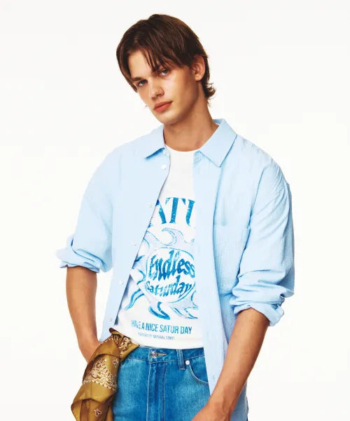 韓國 Satur Sun Retro Graphic Short Sleeve T-shirt【SR405】