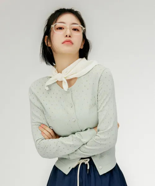 韓國 Satur (W) Pointel Crew Neck Cardigan【SR396】