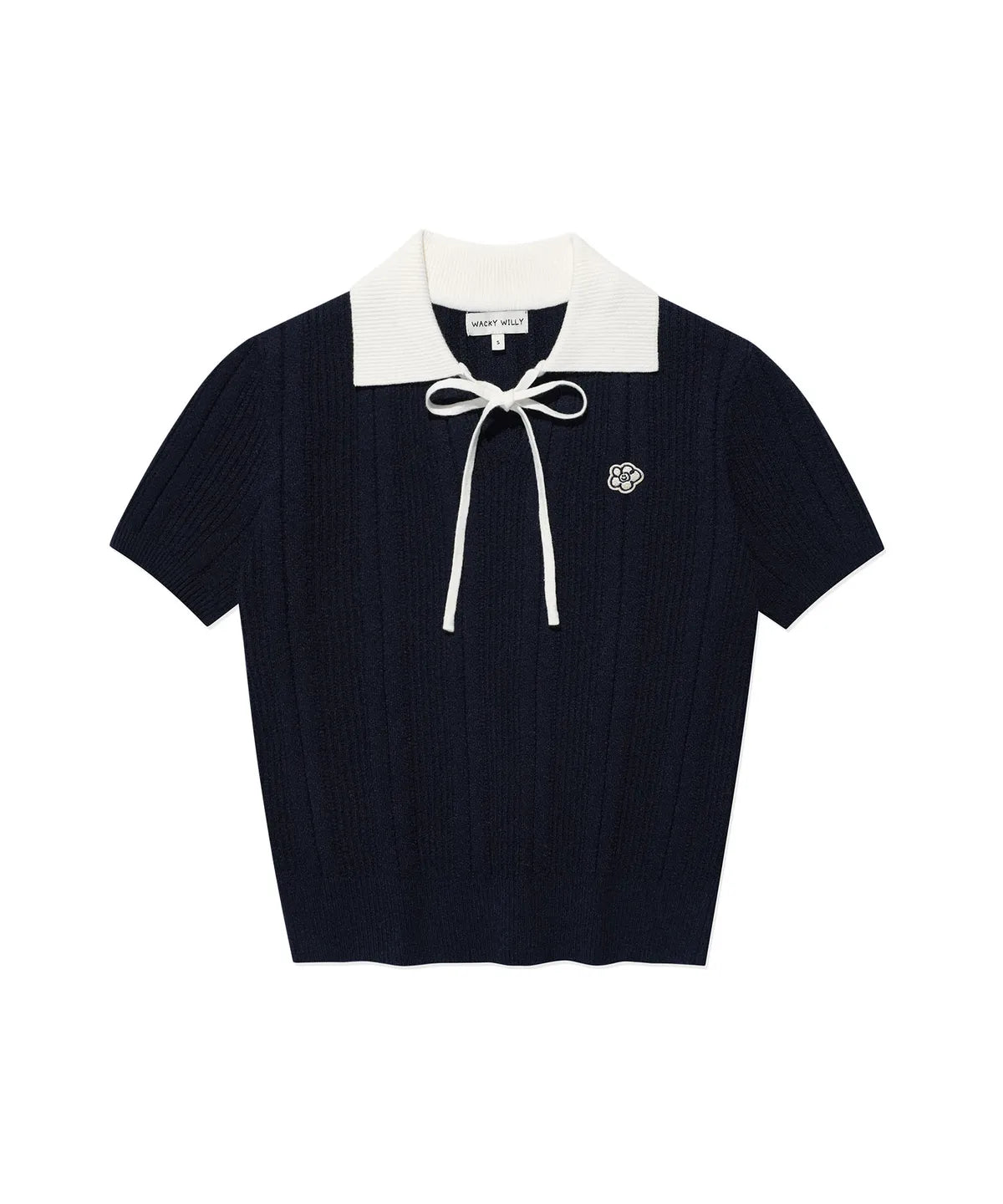 韓國 Wacky Willy Women's Ribbon Collar Short Sleeve Knit【WW174】