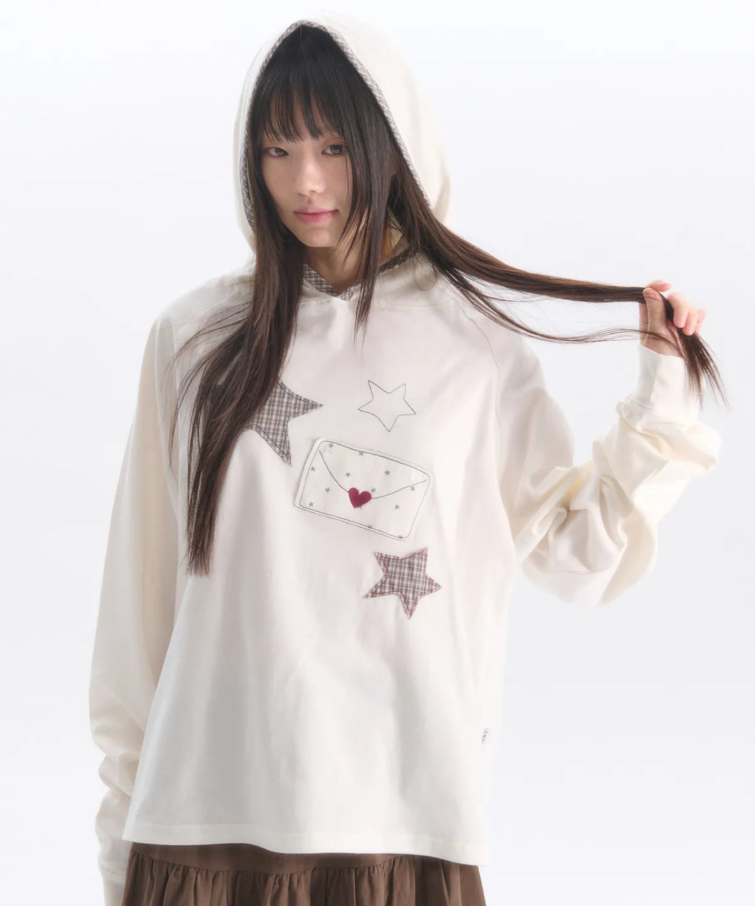 韓國 Ambler By Letter Applique Embroidered Raglan Hooded Long Sleeve【AR176】