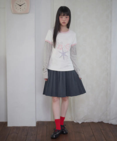 韓國 Ambler Music Star Embroidered Layered Long Sleeve【AR177】