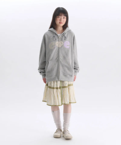 韓國 Ambler Check Flower Embroidered Zip-Up Hooded Jacket【AR173】