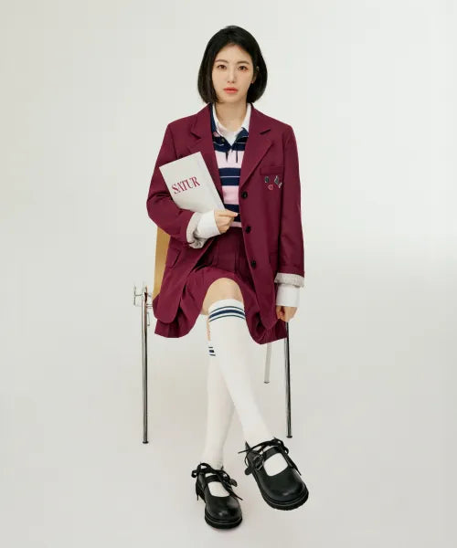 韓國 Satur (W) Crest Logo Knee Socks【SR394】